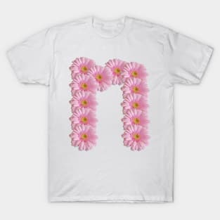 Letter n Pink Gerbera Daisy T-Shirt